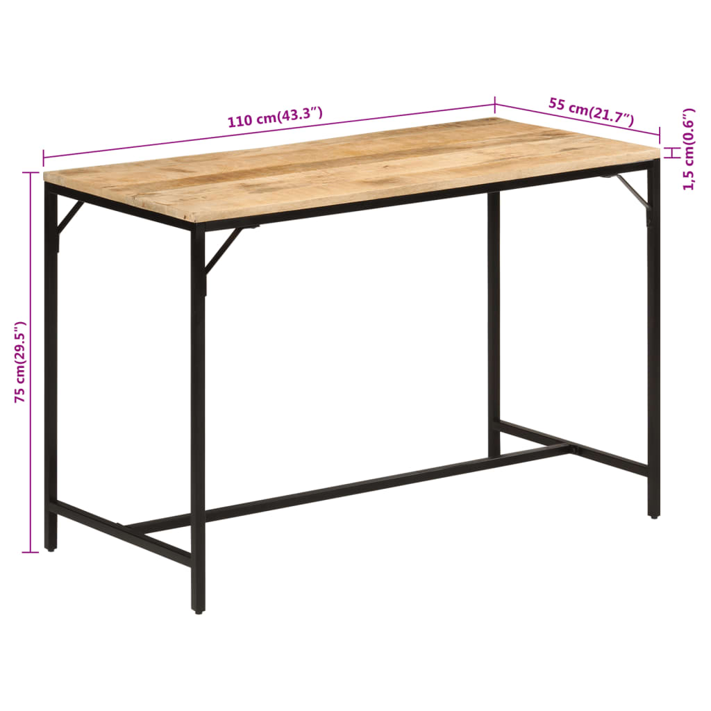 Eettafel 110x55x75 cm massief ruw mangohout en ijzer