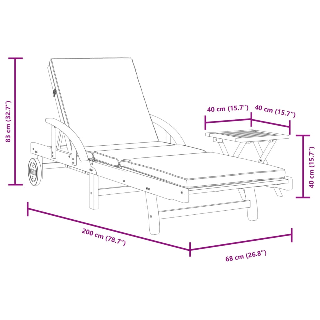 Ligbed met kussen en tafel massief acaciahout