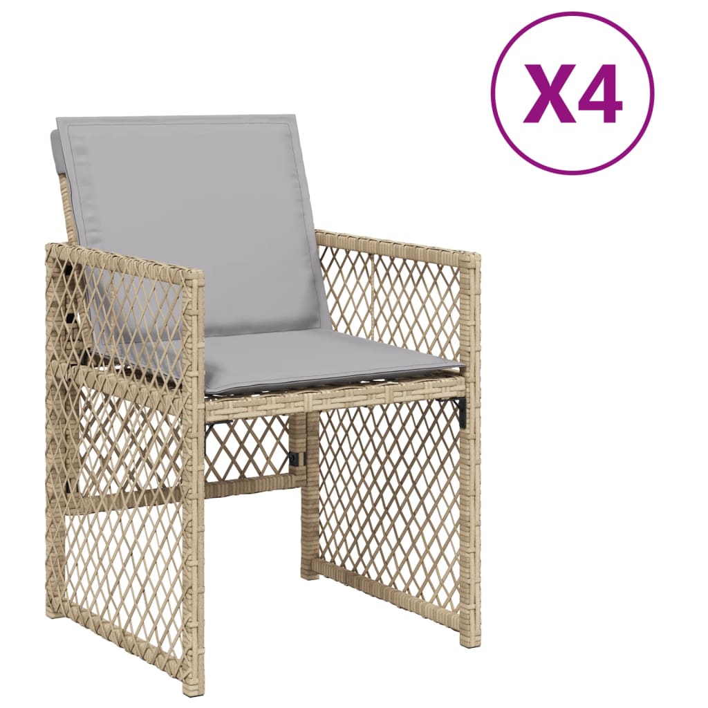 Tuinstoelen 4 st met kussens poly rattan gemengd beige