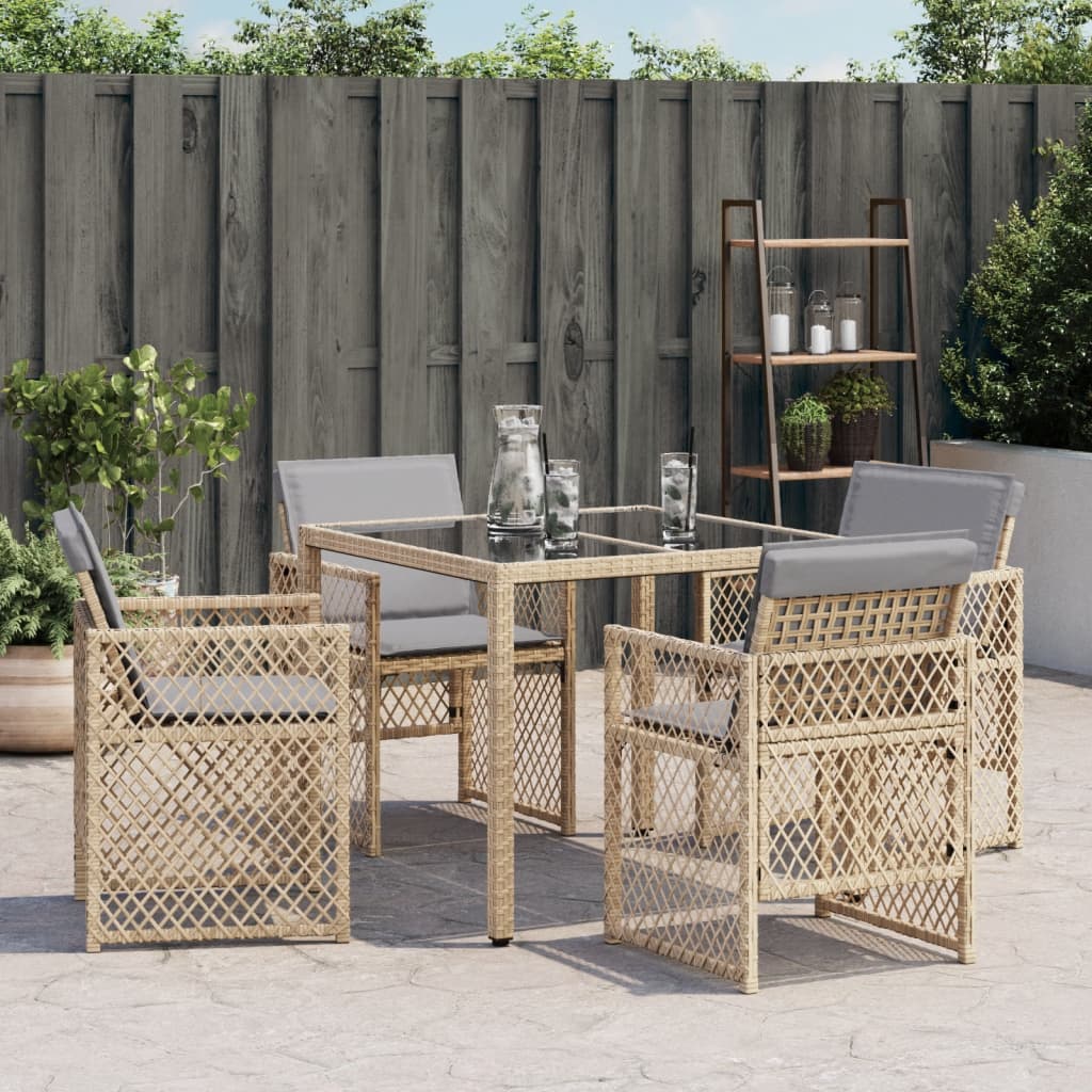 Tuinstoelen 4 st met kussens poly rattan gemengd beige