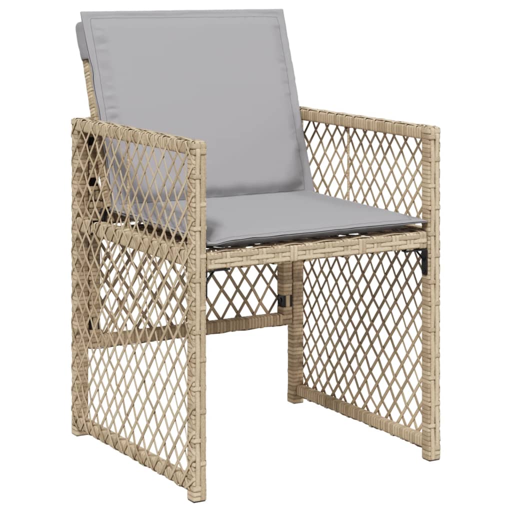 Tuinstoelen 4 st met kussens poly rattan gemengd beige