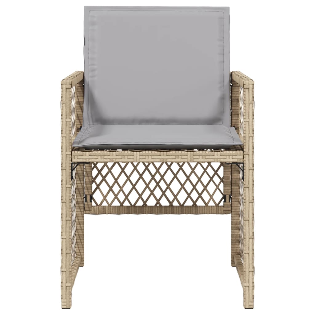 Tuinstoelen 4 st met kussens poly rattan gemengd beige