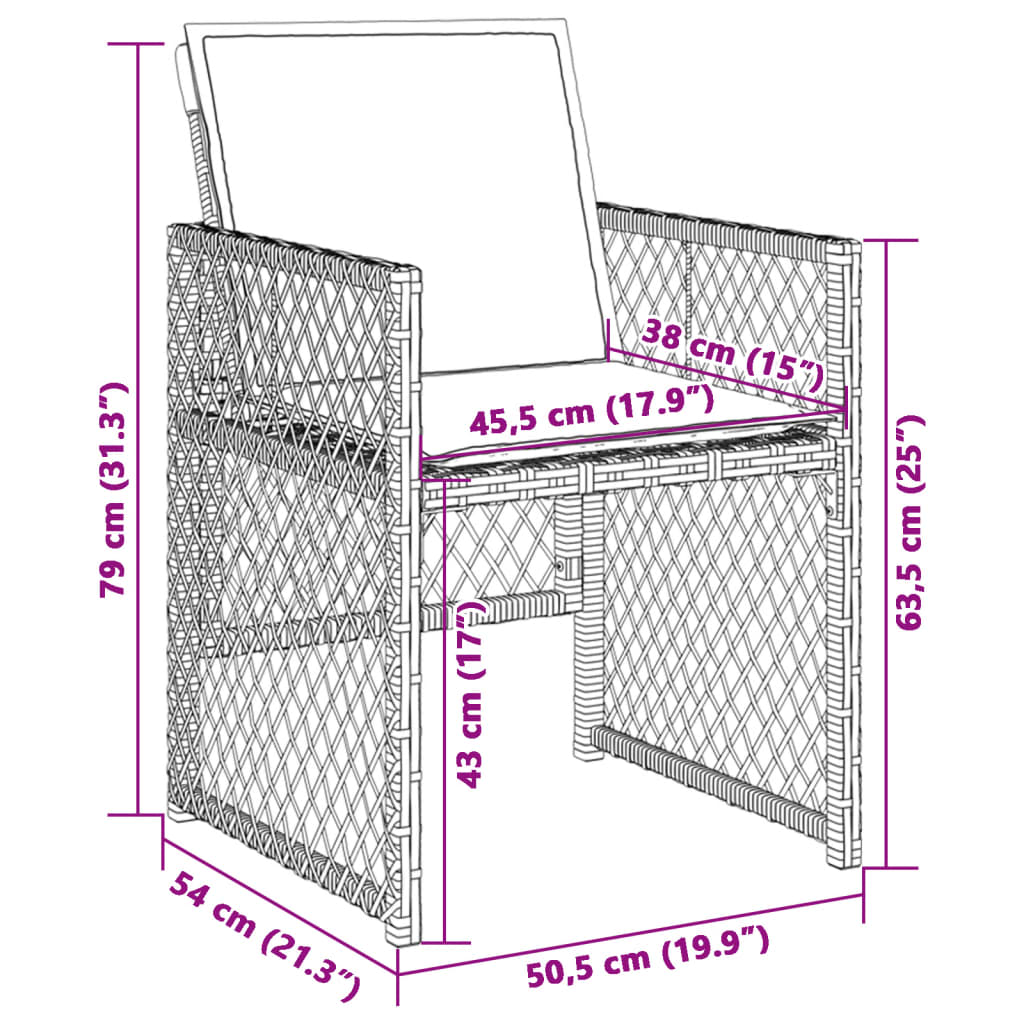 Tuinstoelen 4 st met kussens poly rattan gemengd beige