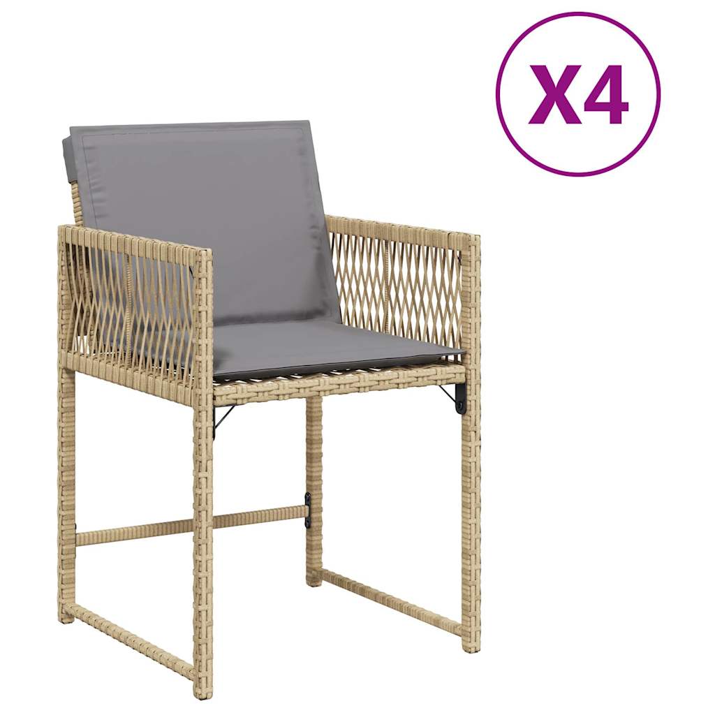 Tuinstoelen 4 st met kussens poly rattan gemengd beige