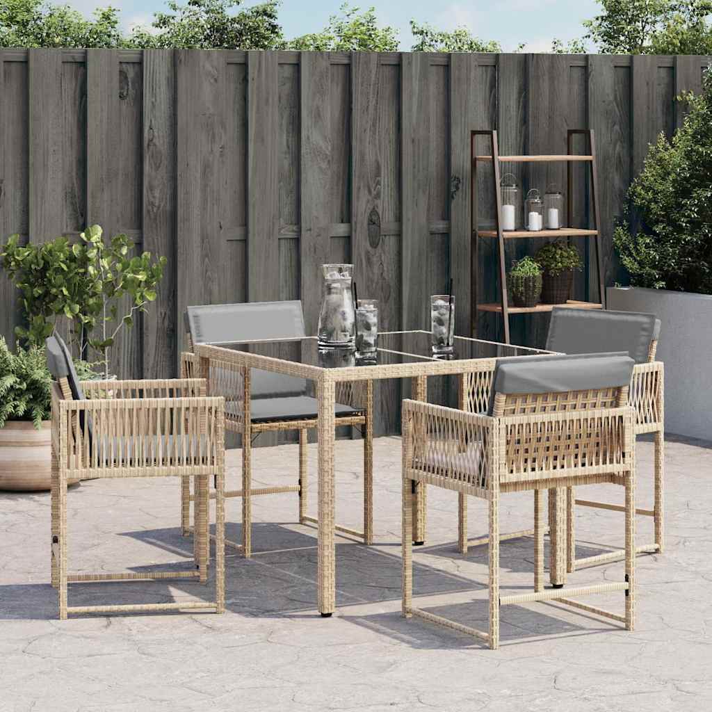 Tuinstoelen 4 st met kussens poly rattan gemengd beige