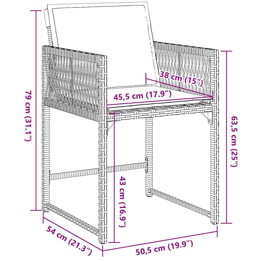 Tuinstoelen 4 st met kussens poly rattan gemengd beige