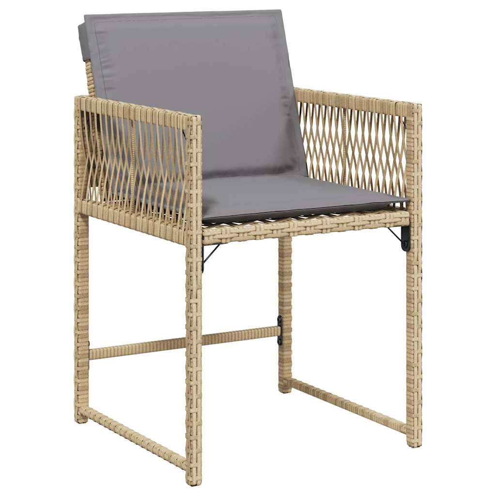 Tuinstoelen 4 st met kussens poly rattan gemengd beige