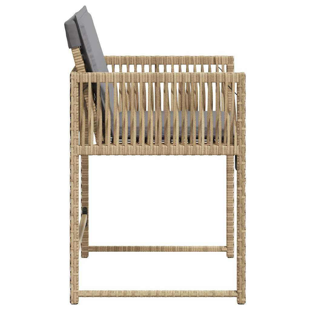 Tuinstoelen 4 st met kussens poly rattan gemengd beige