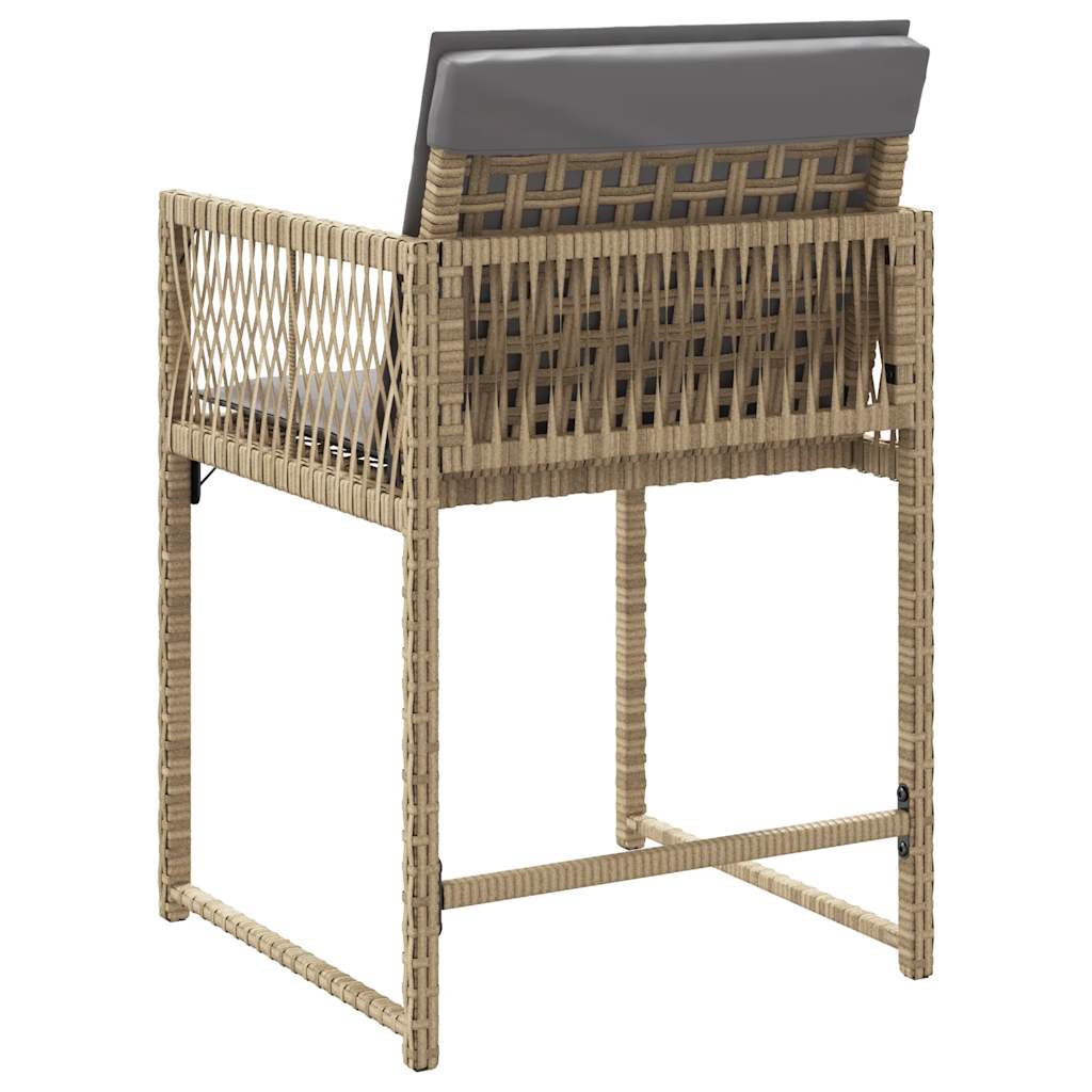 Tuinstoelen 4 st met kussens poly rattan gemengd beige