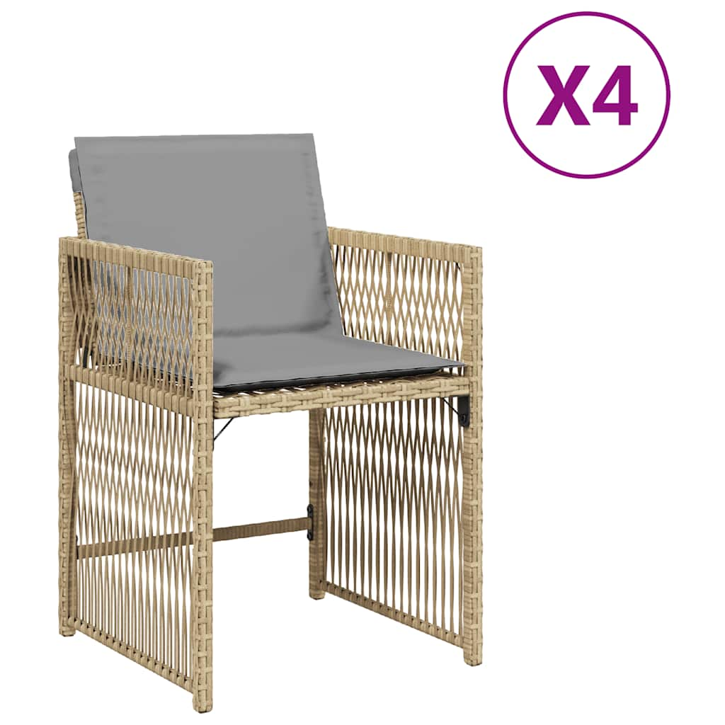 Tuinstoelen 4 st met kussens poly rattan gemengd beige