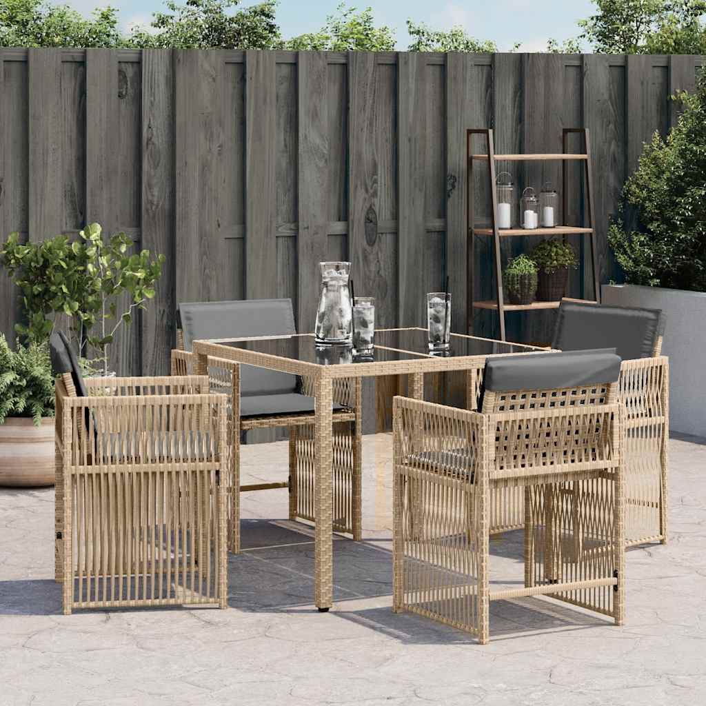 Tuinstoelen 4 st met kussens poly rattan gemengd beige