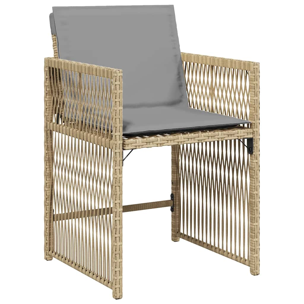 Tuinstoelen 4 st met kussens poly rattan gemengd beige