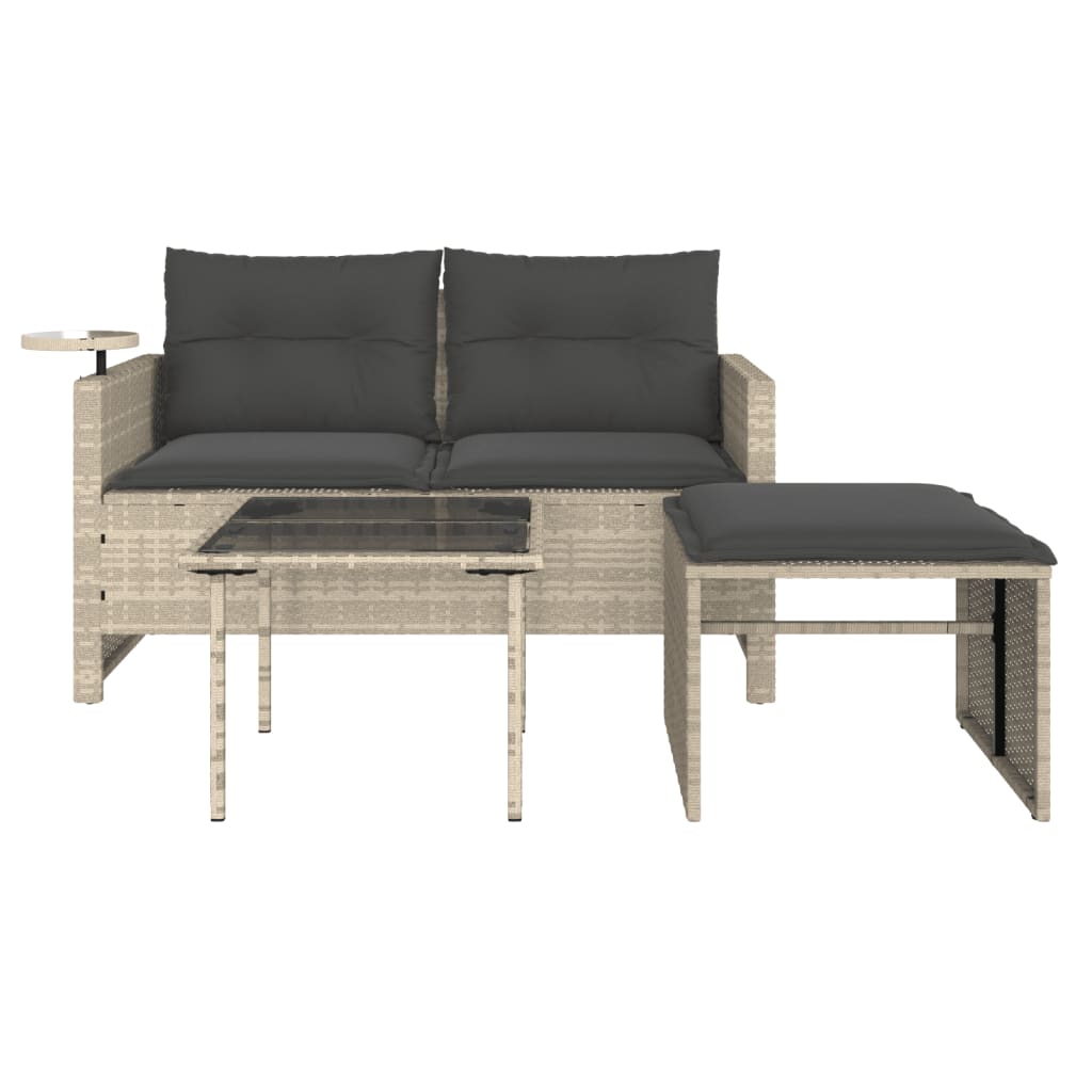 3-delige Loungeset met kussens poly rattan lichtgrijs