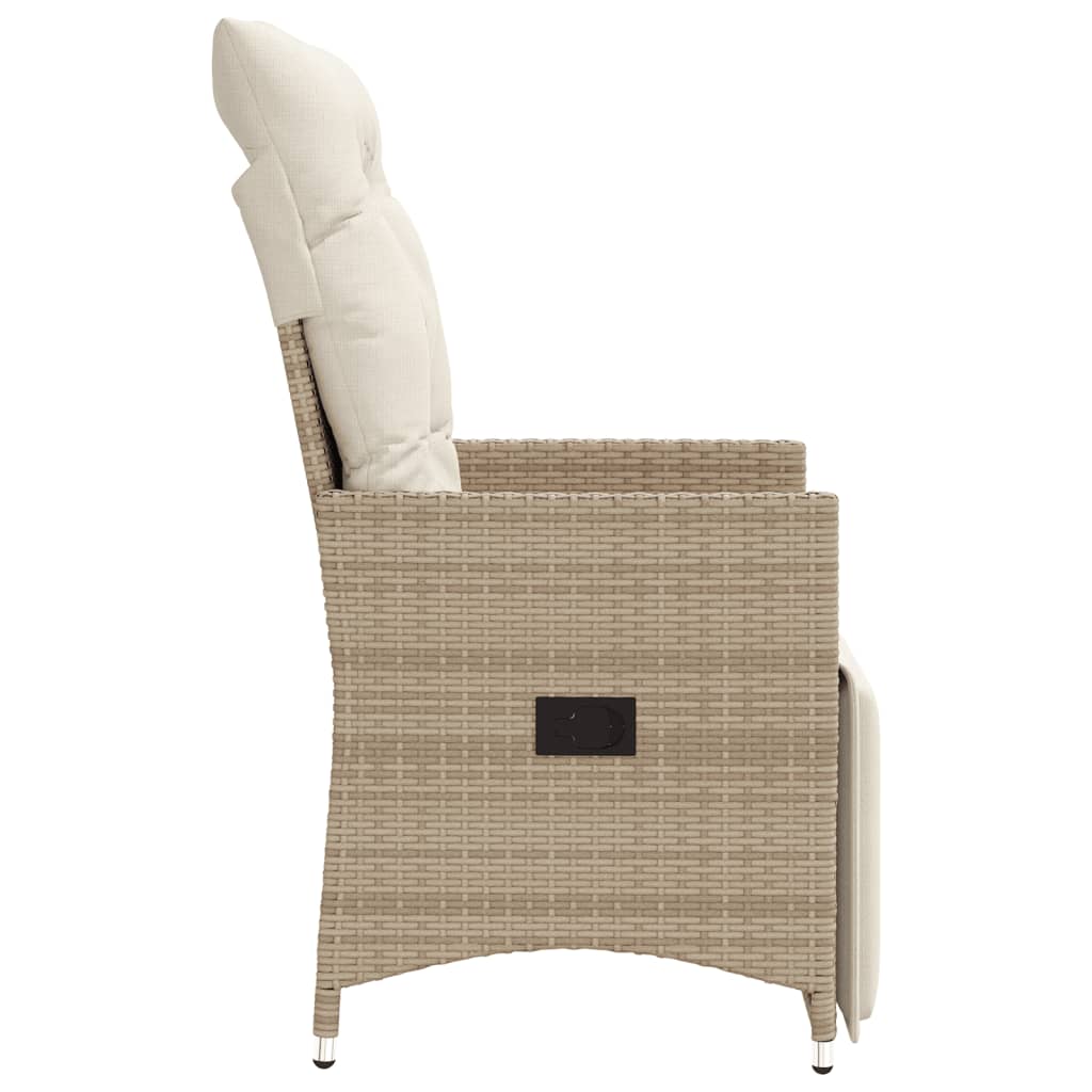 Tuinstoelen 2 st verstelbaar met kussens poly rattan beige