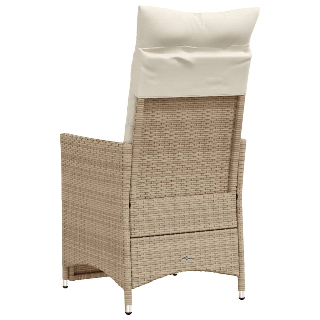 Tuinstoelen 2 st verstelbaar met kussens poly rattan beige