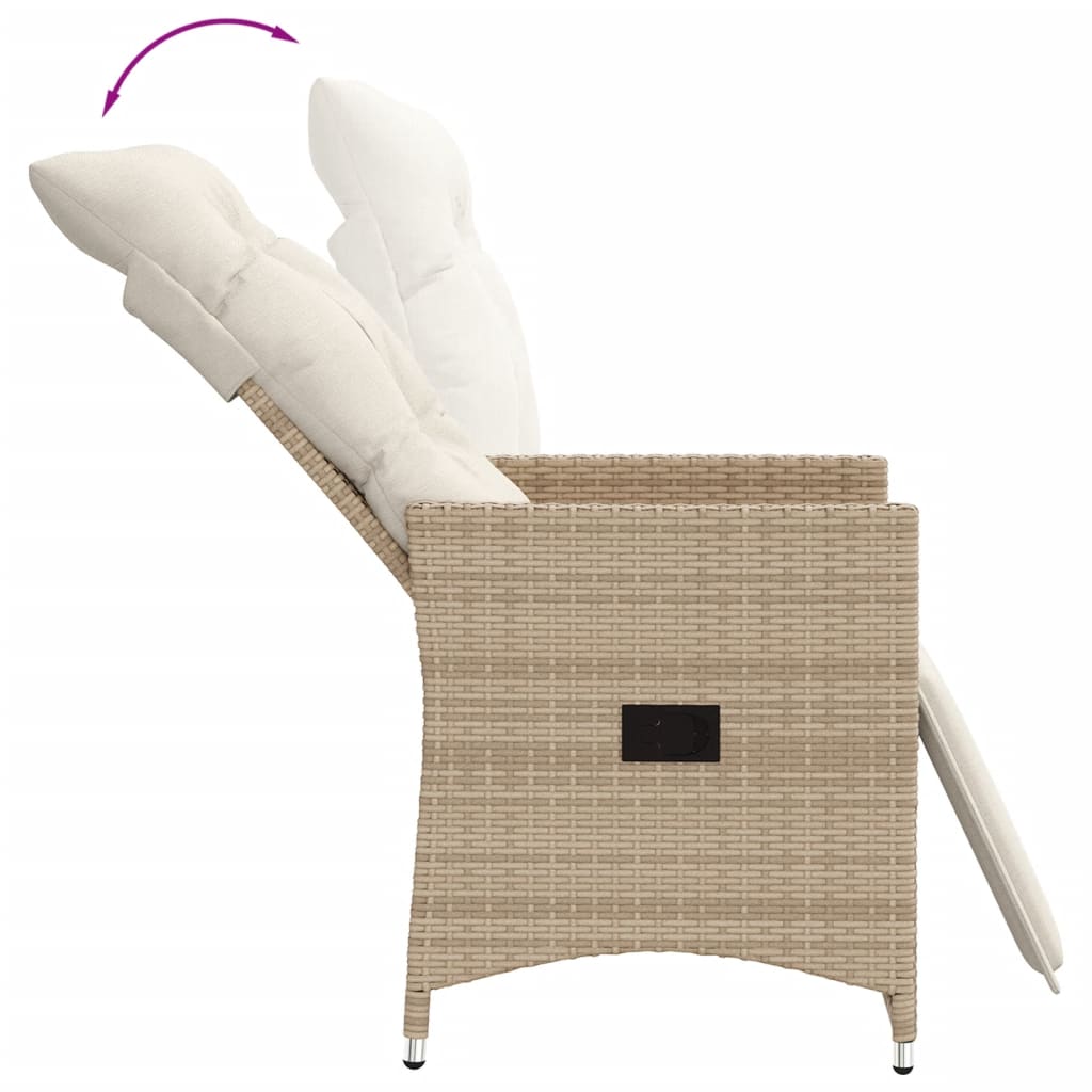 Tuinstoelen 2 st verstelbaar met kussens poly rattan beige