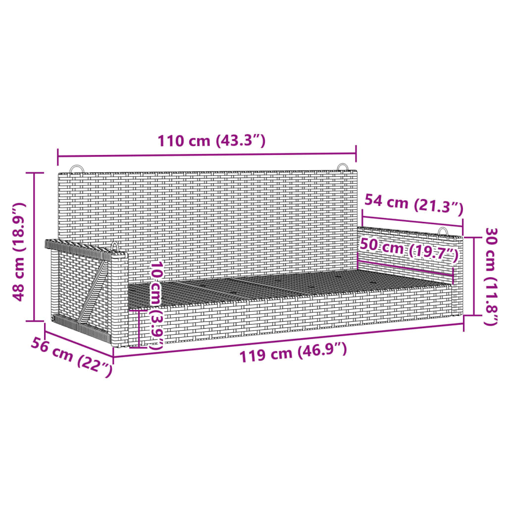 Schommelbank 119x56x48 cm poly rattan bruin