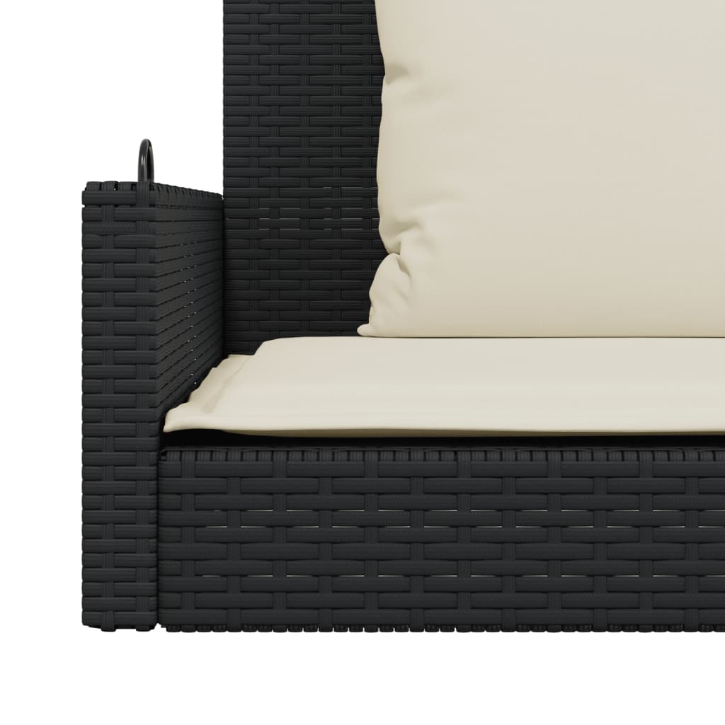 Schommelbank met kussens 119x56x48 cm poly rattan zwart