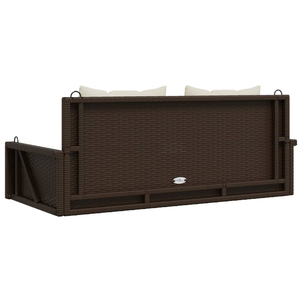 Schommelbank met kussens 119x56x48 cm poly rattan bruin