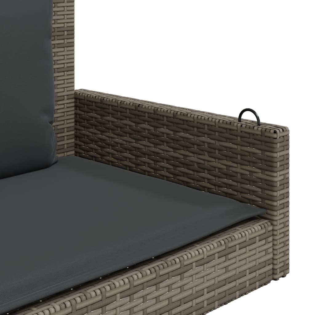 Schommelbank met kussens 119x56x48 cm poly rattan grijs