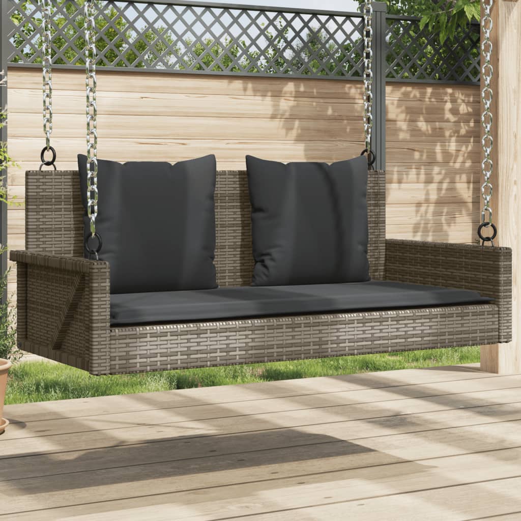 Schommelbank met kussens 119x56x48 cm poly rattan grijs