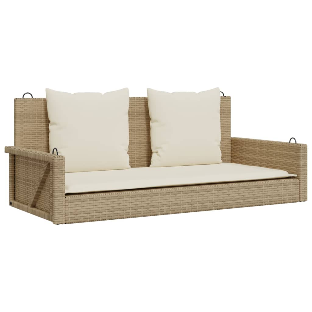 Schommelbank met kussens 119x56x48 cm poly rattan beige