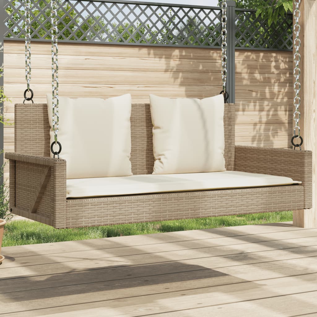 Schommelbank met kussens 119x56x48 cm poly rattan beige