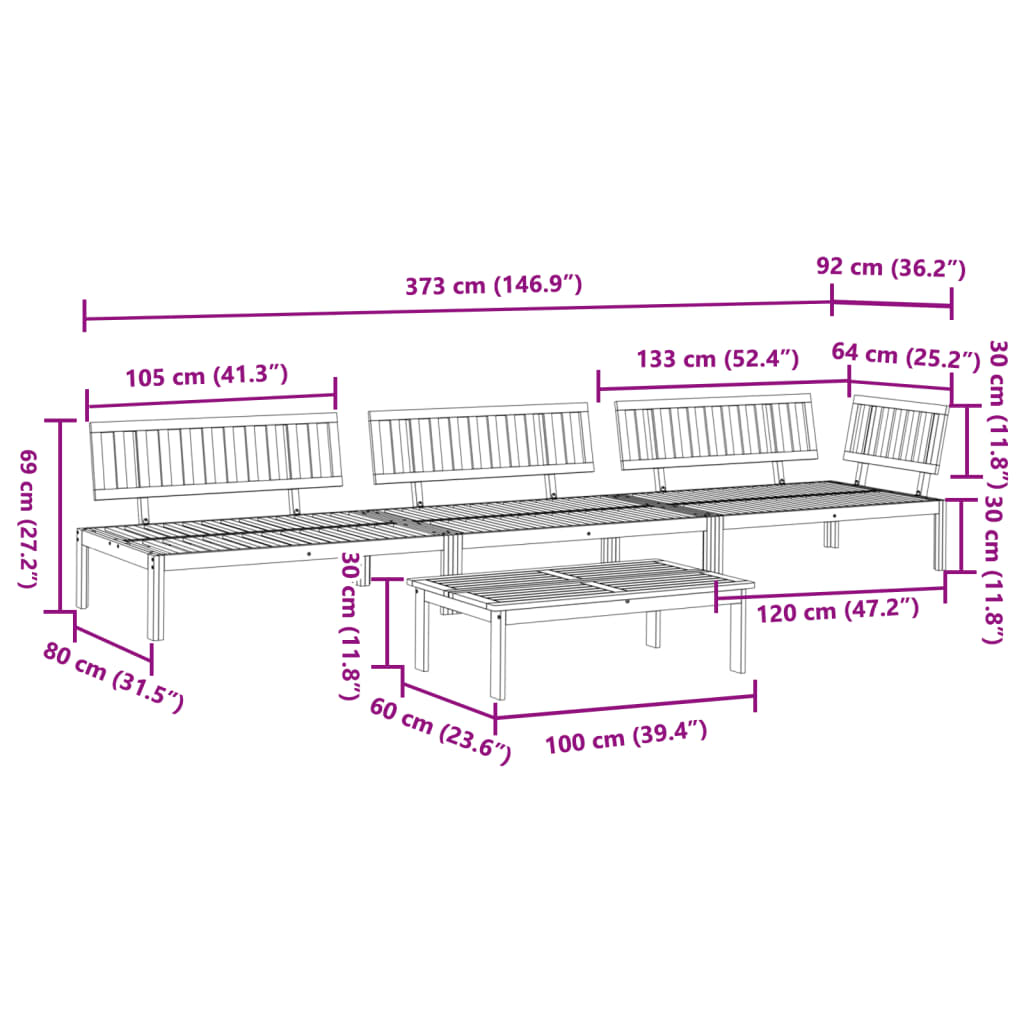 4-delige Loungeset pallet massief acaciahout