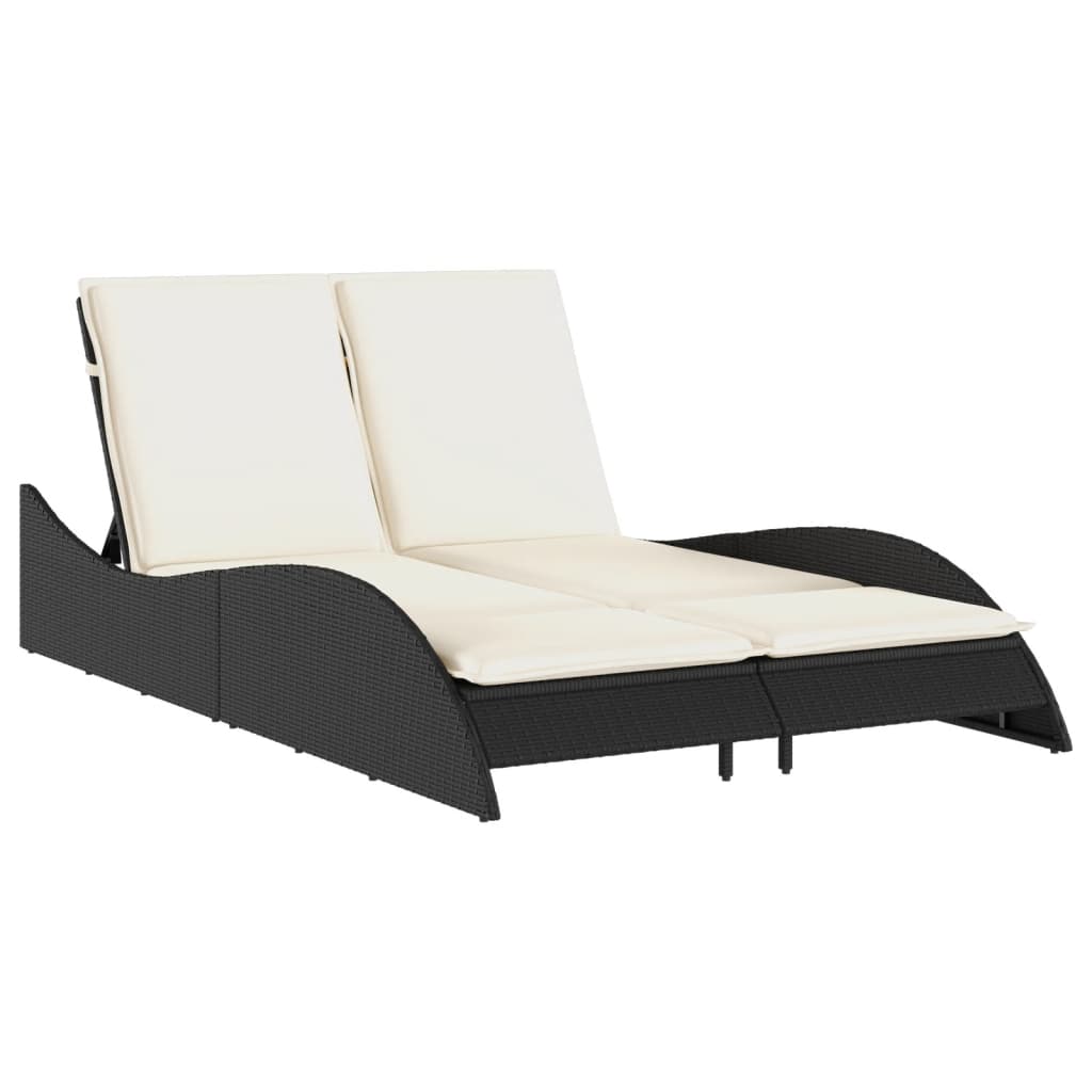 Ligbed met kussens 114x205x73 cm poly rattan zwart