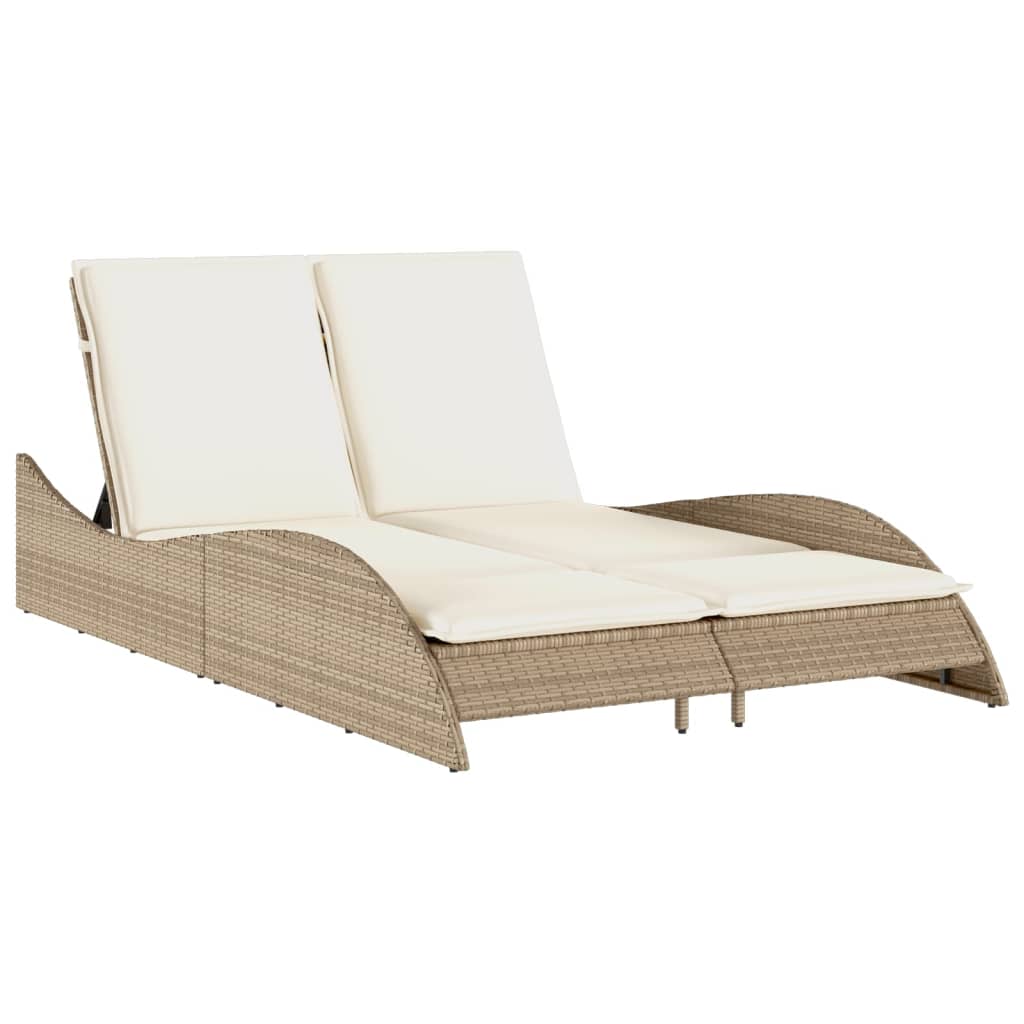 Ligbed met kussens 114x205x73 cm poly rattan beige