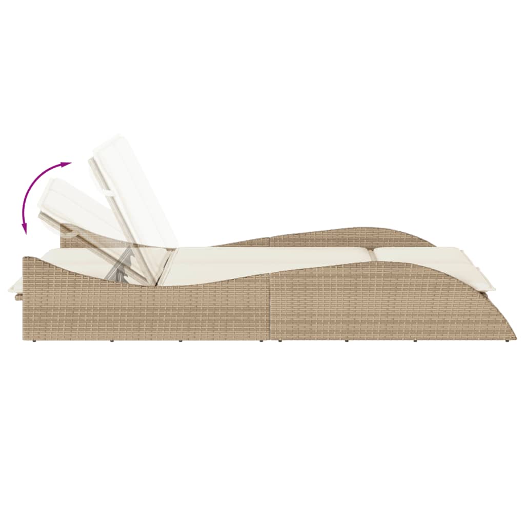 Ligbed met kussens 114x205x73 cm poly rattan beige