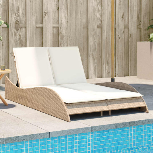 Ligbed met kussens 114x205x73 cm poly rattan beige