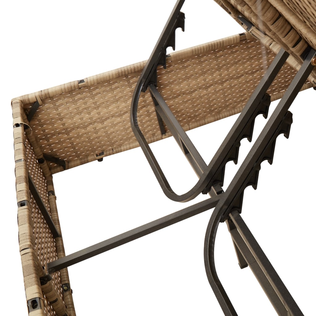 Ligbed tweepersoons met dak en gordijn poly rattan beige