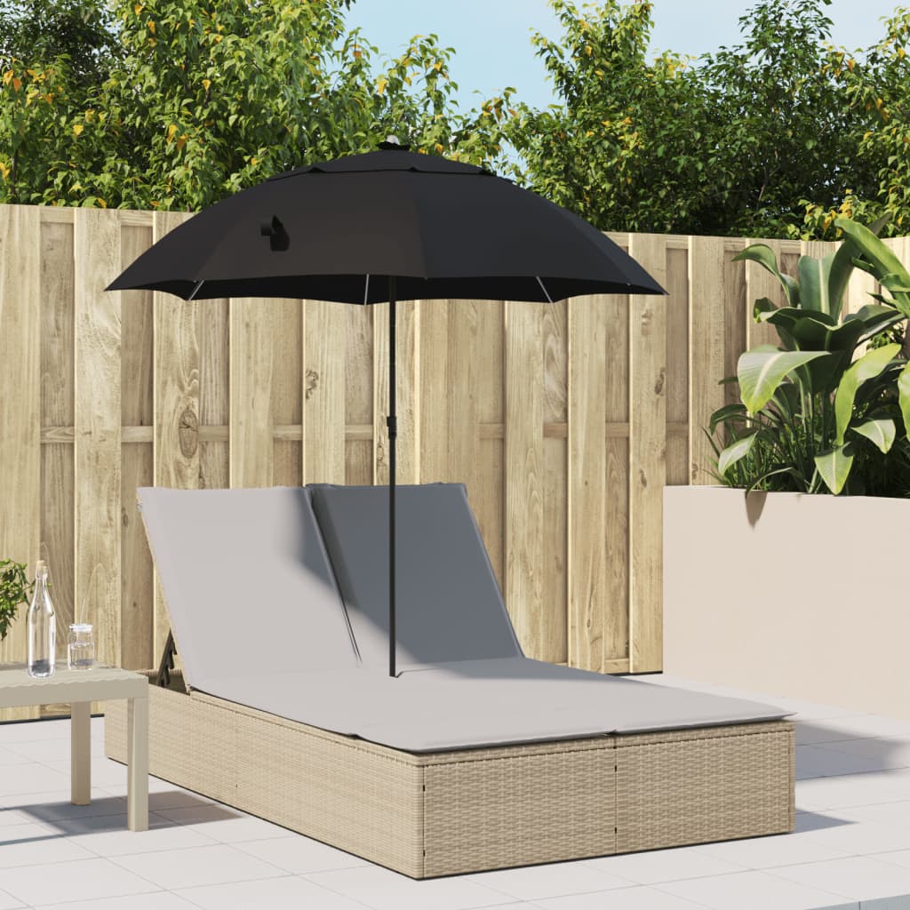 Ligbed 2-persoons met kussens en parasol poly rattan beige