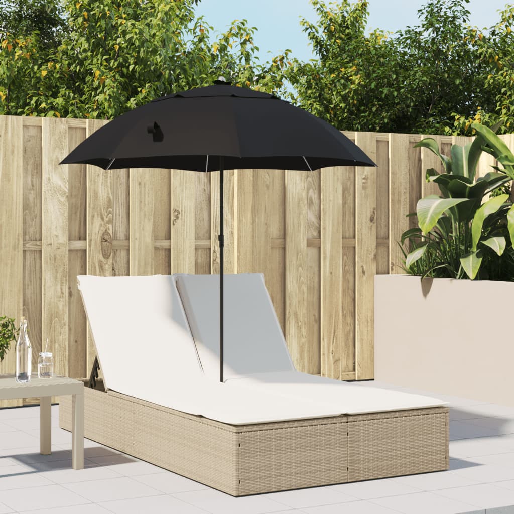 Ligbed 2-persoons met kussens en parasol poly rattan beige