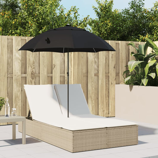 Ligbed 2-persoons met kussens en parasol poly rattan beige