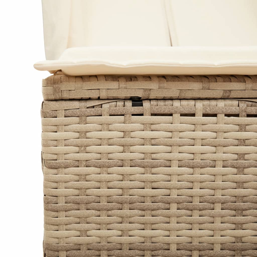 Ligbed tweepersoons met dak en gordijn poly rattan beige