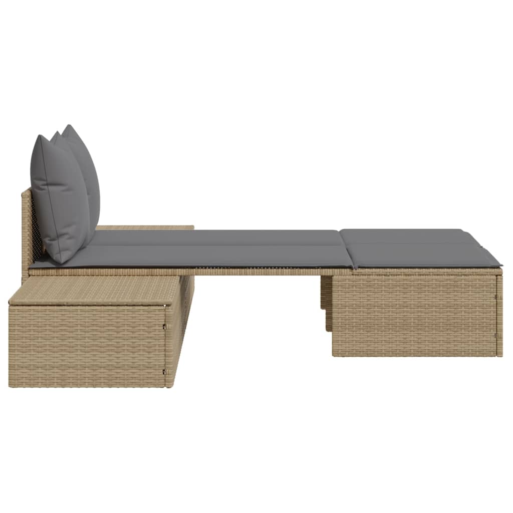 Ligbed 2-persoons met kussens poly rattan beige