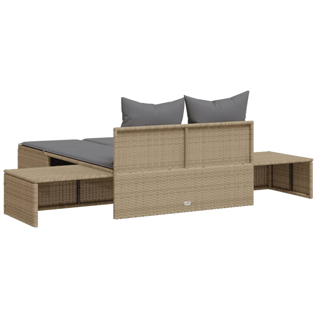 Ligbed 2-persoons met kussens poly rattan beige