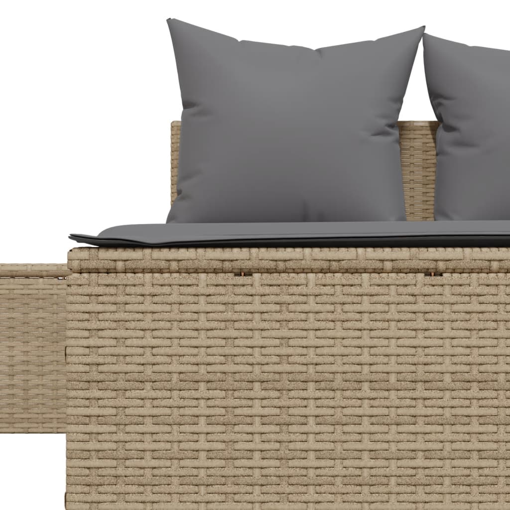 Ligbed 2-persoons met kussens poly rattan beige