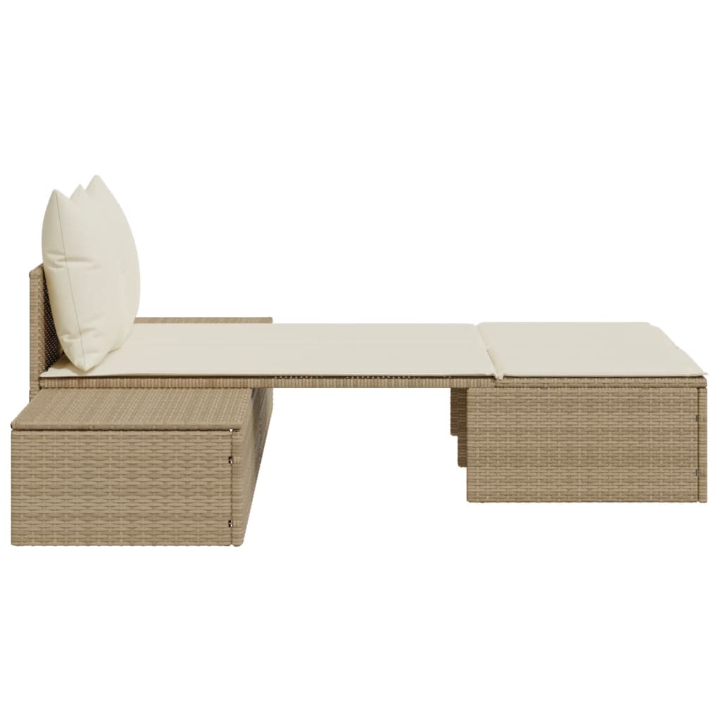 Ligbed 2-persoons met kussens poly rattan beige