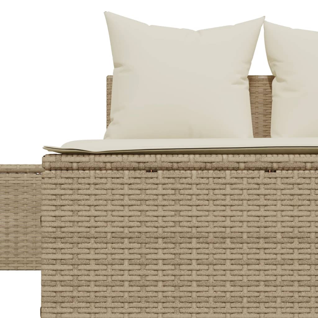 Ligbed 2-persoons met kussens poly rattan beige