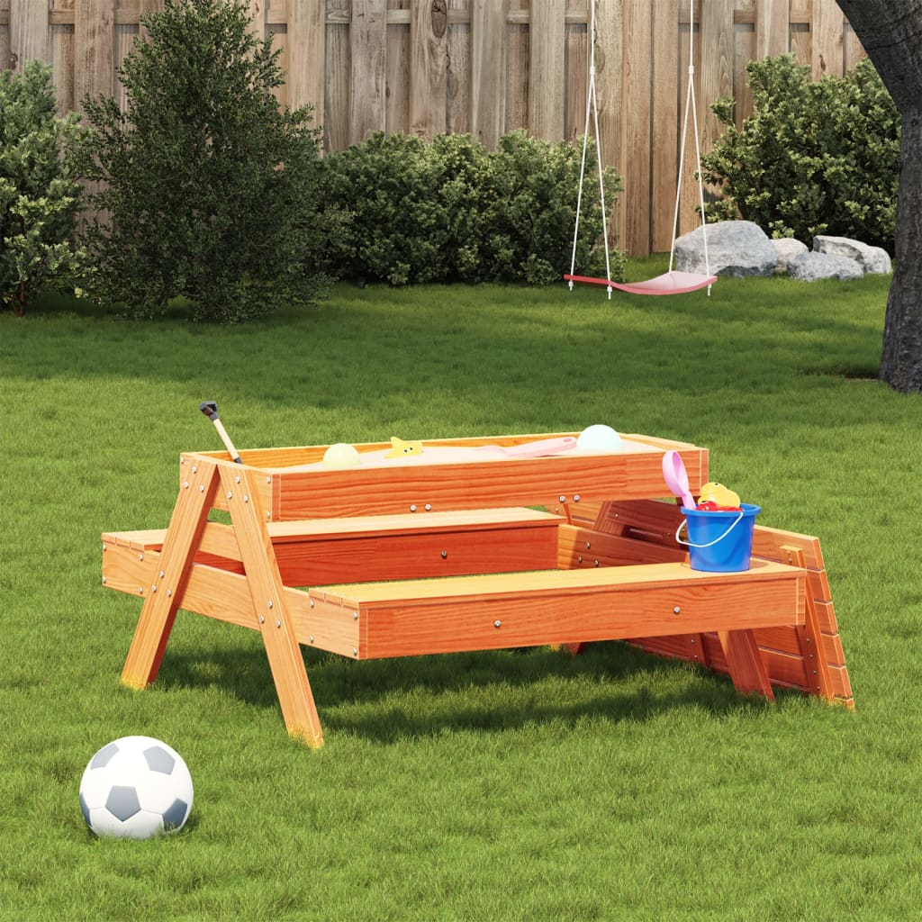 Picknicktafel met zandbak voor kinderen grenenhout wasbruin