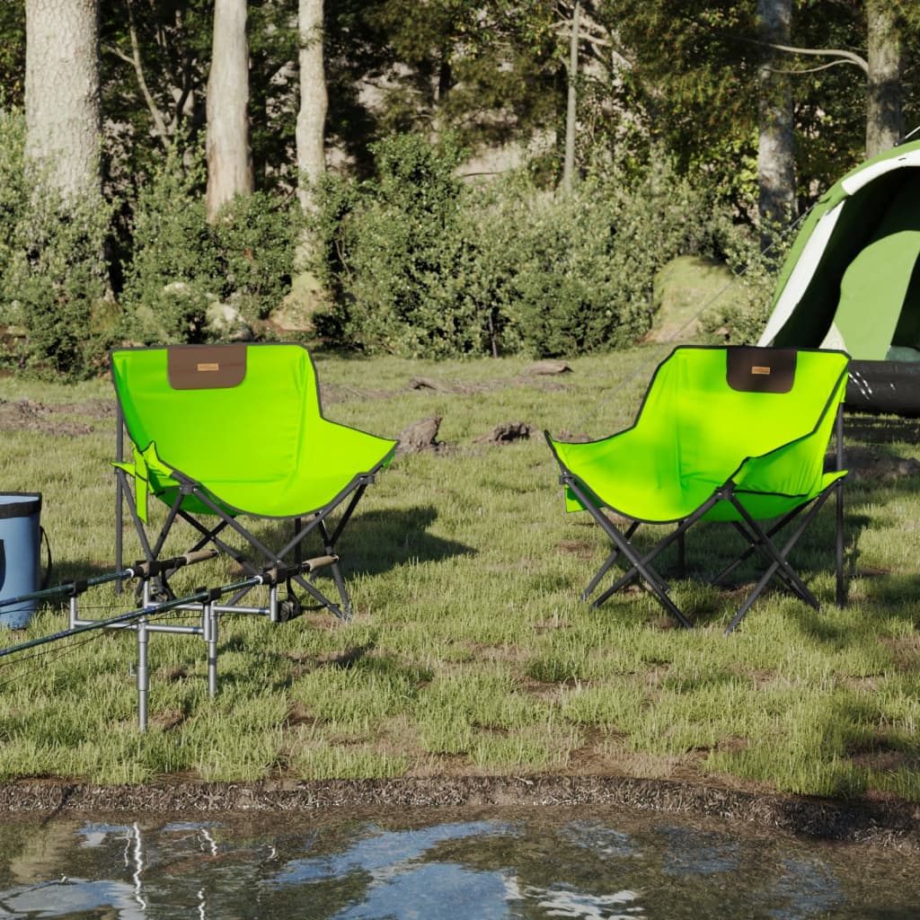 Campingstoelen 2 st met vakje inklapbaar groen