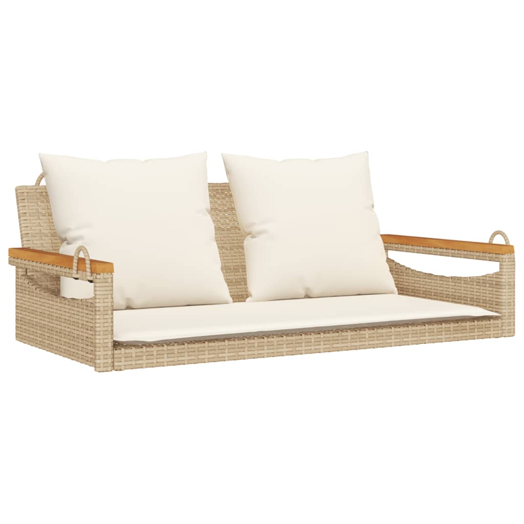 Schommelbank met kussens 109x62x40 cm poly rattan beige