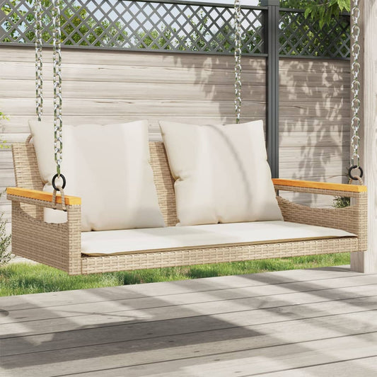 Schommelbank met kussens 109x62x40 cm poly rattan beige