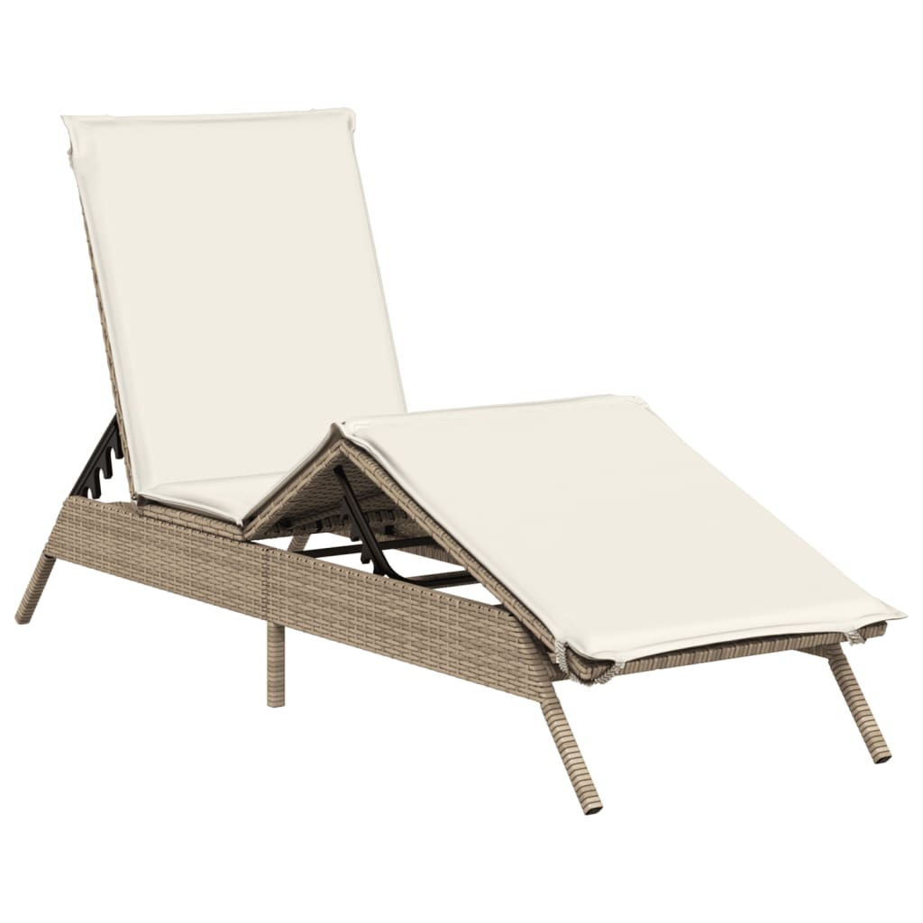 Ligbed met kussen poly rattan beige