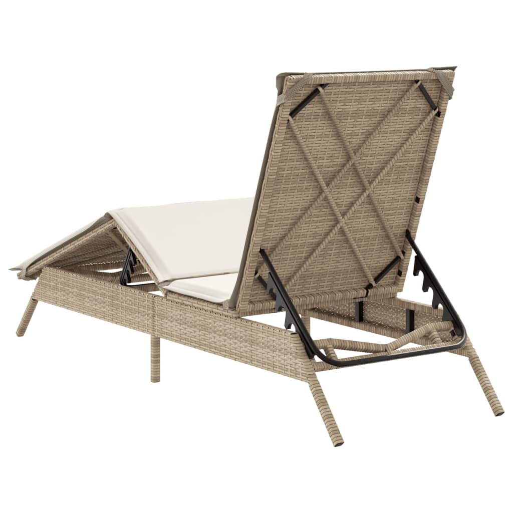 Ligbed met kussen poly rattan beige