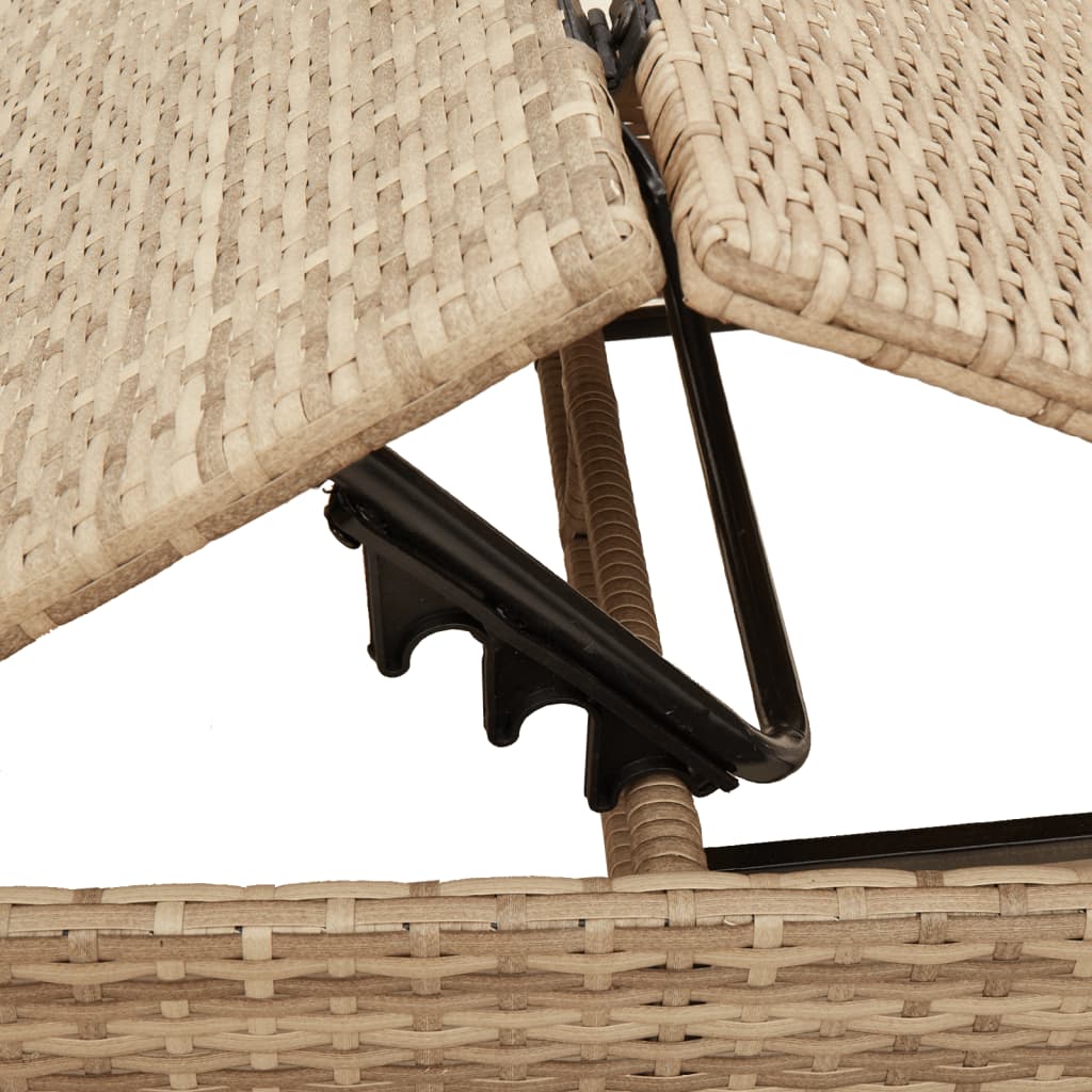 Ligbed met kussen poly rattan beige