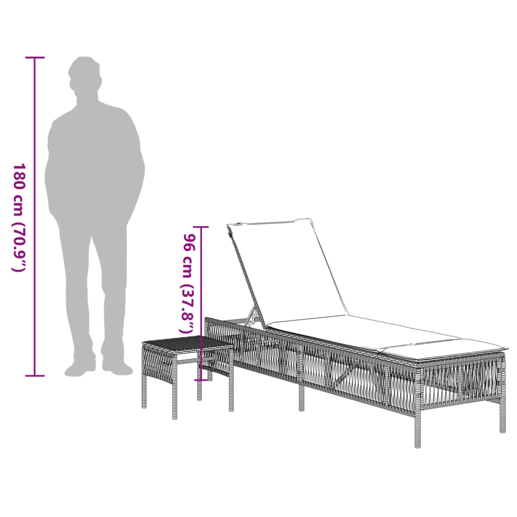 Ligbedden 2 st met tafel poly rattan zwart